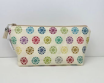 Colorful Hearts on Cream Quilted Zipper Pouch