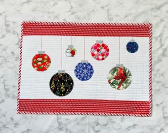 Holiday Ornaments Mini Quilt or Table Topper or Wall Hanging