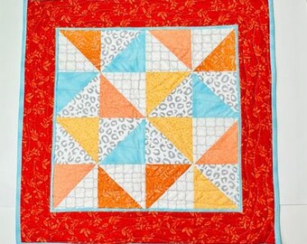 Orange and Aqua Pinwheels Mini Quilt Wall Hanging, or Table Topper