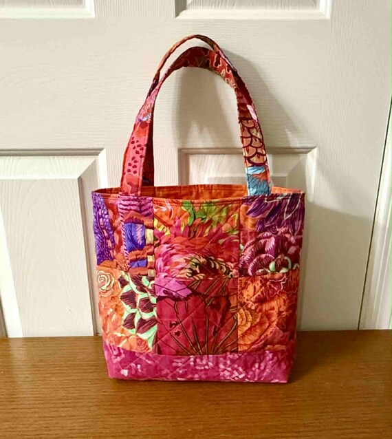 Sunset Quilted Tote Bag: Handmade Cotton Batik Reusable Shopping Bag