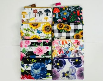 Coin Zipper Pouches Mushrooms,Pansies, Sunflowers, Flowers, Forest