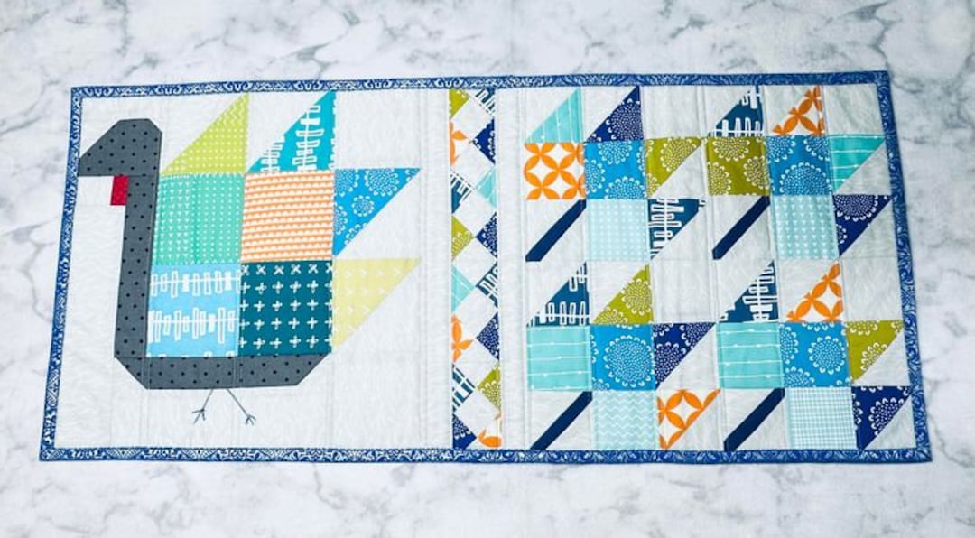 Patchwork Turkey Pattern Turkey and Maple Leaf Patchwork Mini Quilt or Table Runner or Sewing ...