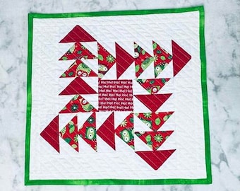 Red and Green Flying Geese Quilted Christmas Mini Quilt or Table Topper or Candle Mat