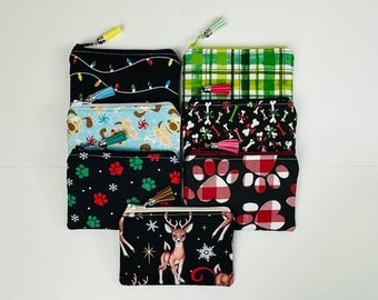 Coin Zipper Pouches Paw Prints, Reindeer, Bones, Plaid, Holiday Lights