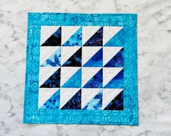 Blue Triangles Mini Quilt Wall Hanging or Table Topper