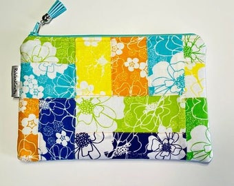 Tropical Flowers Blue Zipper Pouch