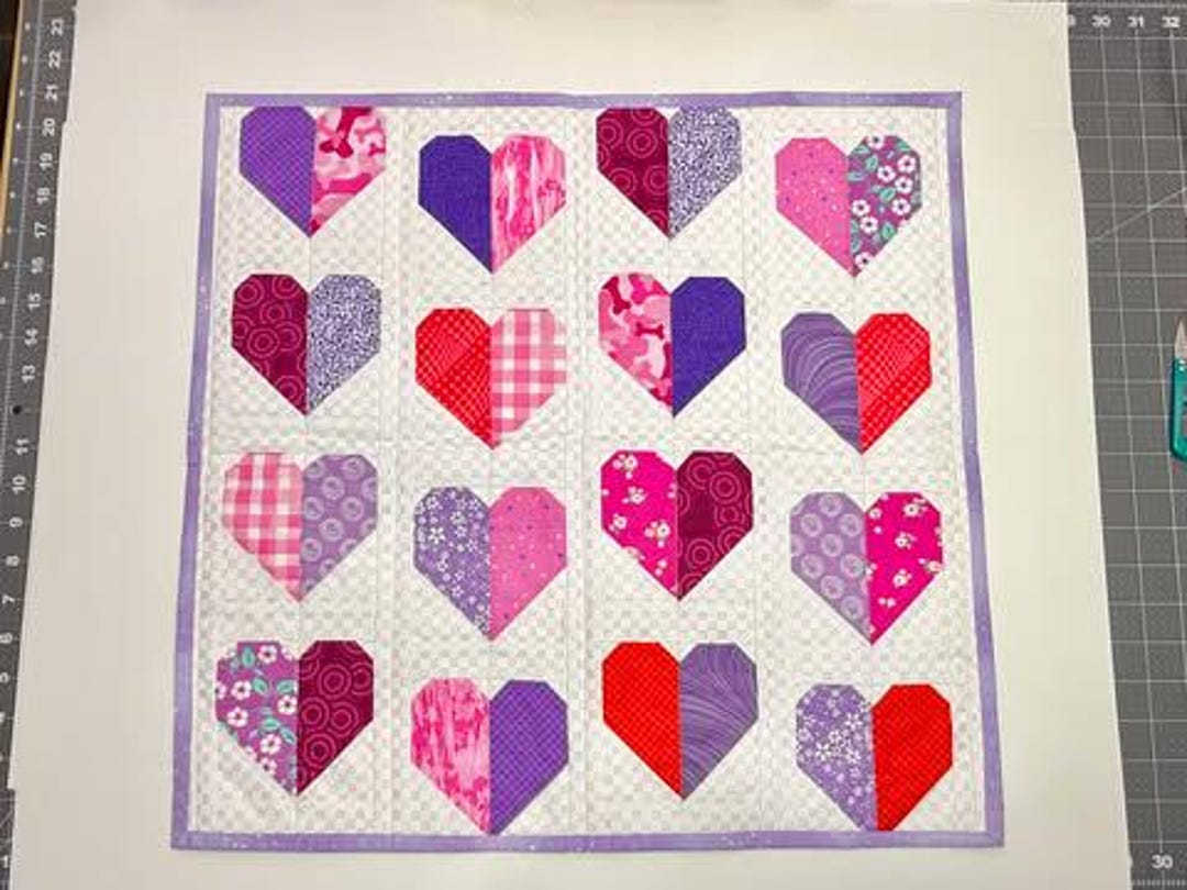 Pink & Purple Hearts Wall Hanging Mini Quilt Table Topper - Etsy