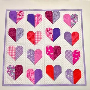 Pink & Purple Hearts Wall Hanging Mini Quilt Table Topper