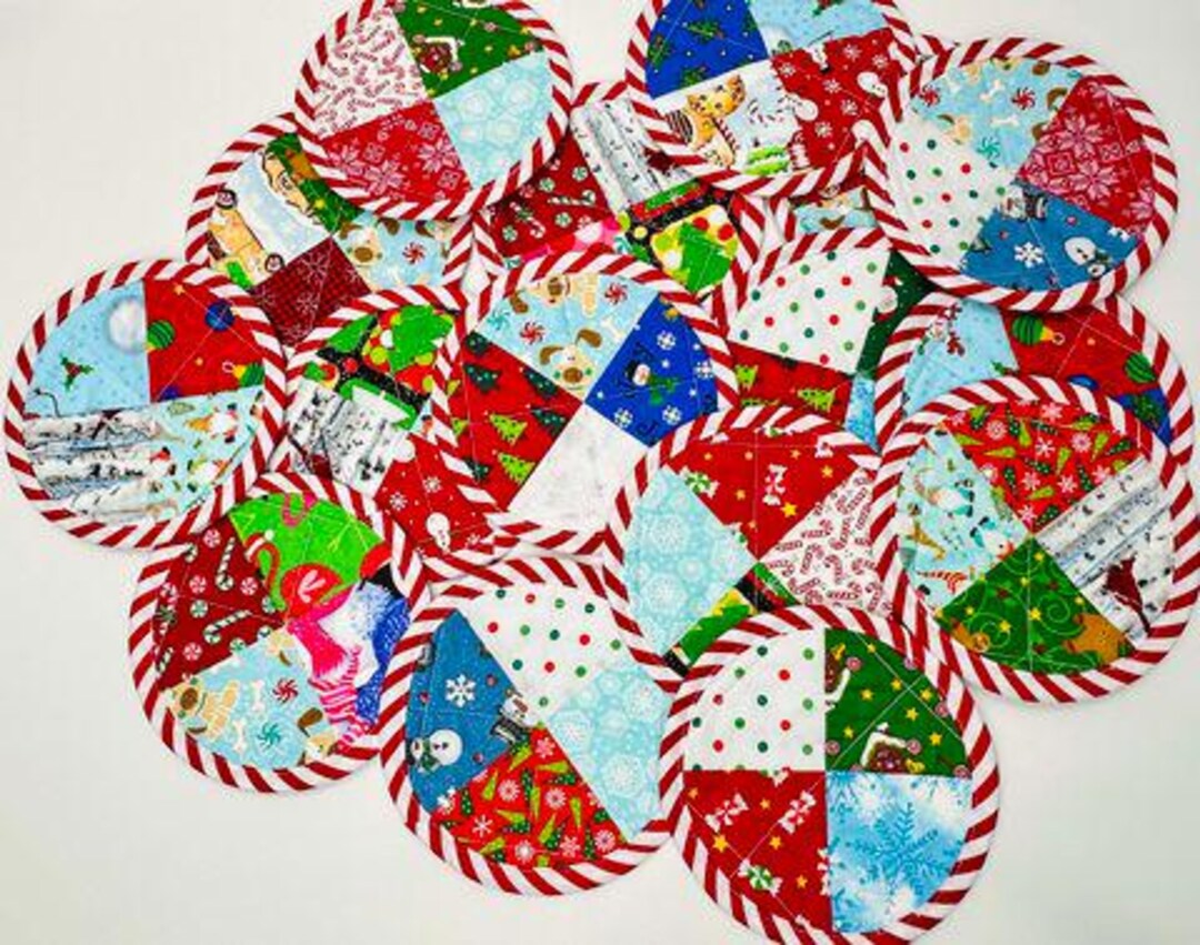 Round Rug Coasters Round Quilted Christmas Winter Coasters or Mug Rugs Sold Individually ...