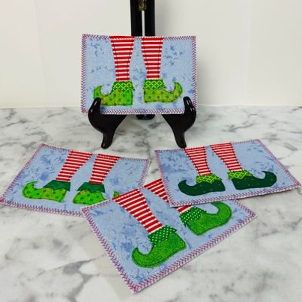 Elf Legs Christmas 2023  Quilted Fabric Postcards