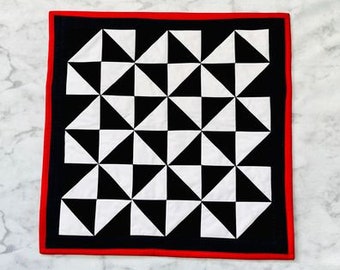 Black and White Pinwheel Quilted Cushion Pillow Cover Fits 18" Pillow Form