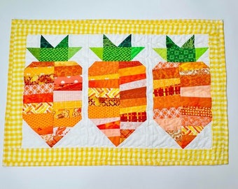 Three Scrappy Carrots Mini Quilt or Table Runner or Sewing Machine Mat