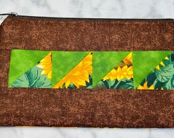 Sunflower Zipper Pouch Medium Brown