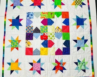 Rainbow Stars Mini Quilt Wall Hanging, Sewing Machine Mat or Table Topper