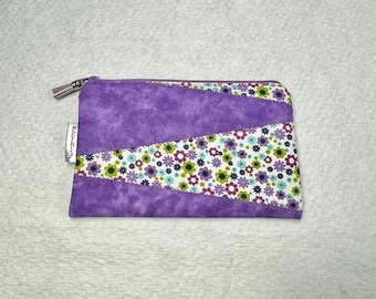 Purple Wedges and Flowers Zipper Pouch