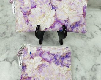 White and Gold Flower on Purple Zipper Pouch or Coin Pouch