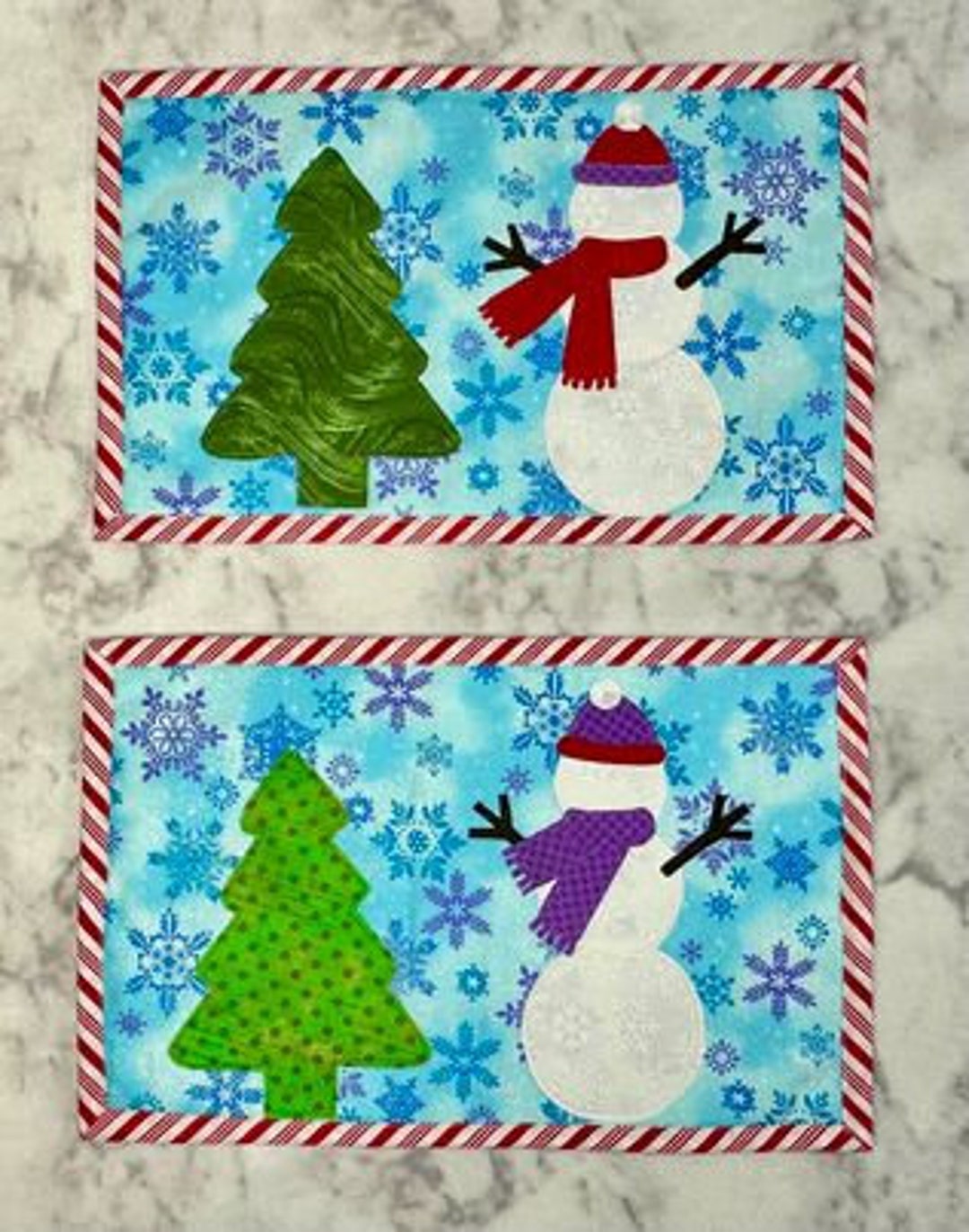 Snowman and Tree Mug Rug, Candle Mat, or Mini Quilt - Etsy