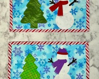 Snowman and Tree Mug Rug, Candle Mat, or Mini Quilt