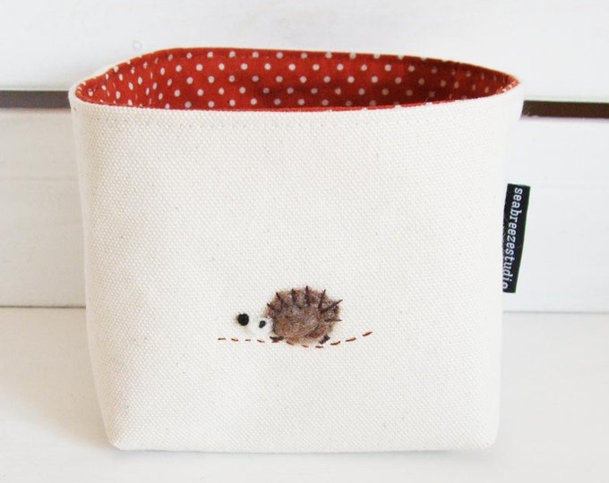 Small Fabric Basket Natural Canvas and Orange Red Dot Lining Etsy