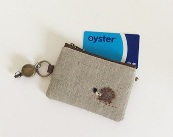 Travel pass case (linen with a hedgehog applique)