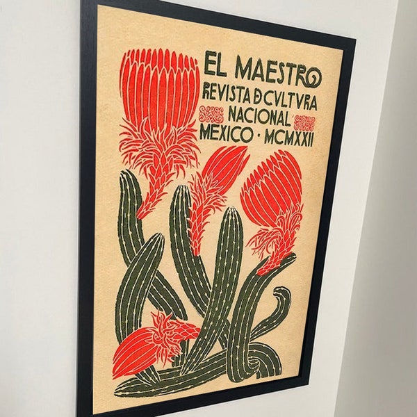 Vintage EL Maestro Poster, Mexican Exhibition Art Poster, Vintage Cactus Wall Art, Mexican Poster