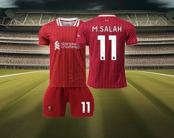 Nuevo nombre y número personalizados, kit de fútbol rojo local del Liverpool 2425, camiseta y pantalones cortos n.° 11, kit deportivo de fútbol para niños y adultos, regalo para fanáticos