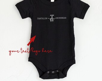 Personalised your text , photo or business logo branded printed baby vest bodysuit - black