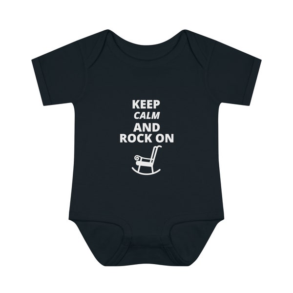 Keep Calm and Rock On Infant Onesie - Cute Baby Rocking Chair Bodysuit