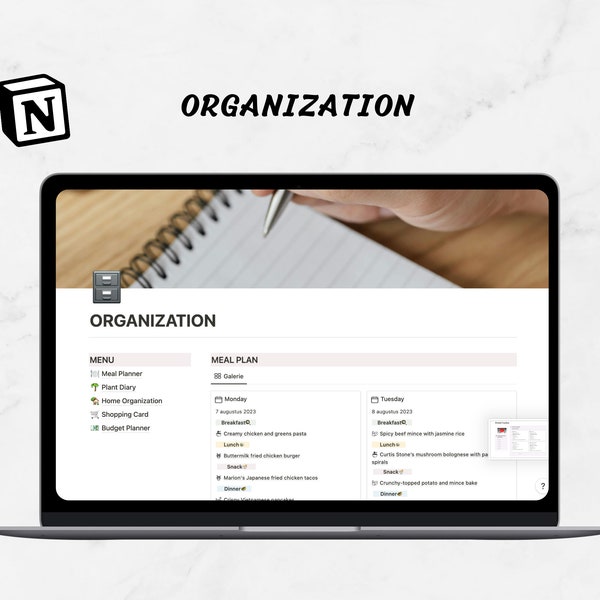 Organization Notion Template | Meal, Plant, Shopping & Budget Planner Dashboard | Digital Notion Board | Instant Download and Use