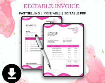 Editable Invoice Template | Customizable Printable Design for Businesses Editable Business Invoice | Instant Download Printable Template