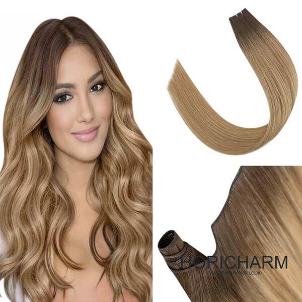 Genius Weft Hair Extensions Virgin Hair Brown with Blonde #2/4/27 50g