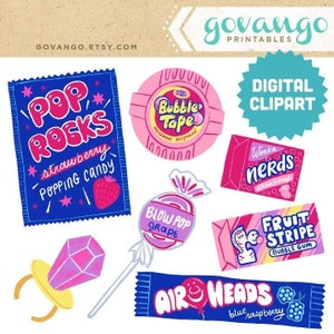 90er Jahre Candy Clipart Sofortiger Download Illustration Clip Art Kommerzielle Nutzung Gum Sweets Bonbons Nostalgie Zucker Lollipop Taffy Konfekt