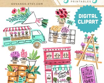 FLOWER SHOP Digital Clipart Instant Download Illustration Graphics Collage Ephemera Commercial Watercolor Clip Art Floral Succulent Plants