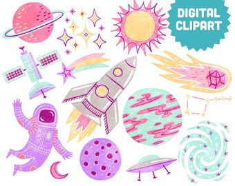 OUTERSPACE ADVENTURE Digital Clipart Instant Download Illustration Graphics Collage Ephemera Commercial Space Astronaut NASA Planets Galaxy