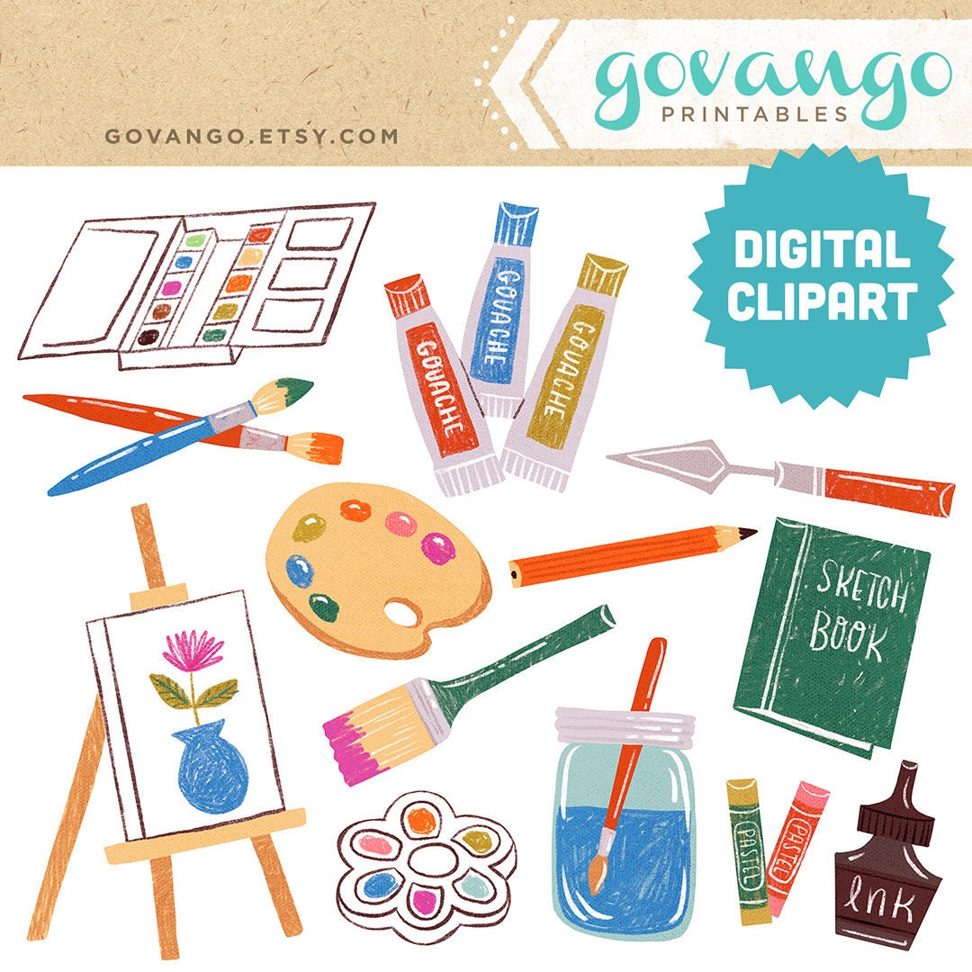 Art Supplies Clipart Art Supply Digital Stamps / Art Teacher Clipart / Art  School Doodles / Artist and Painting / School Supplies (Instant Download) 