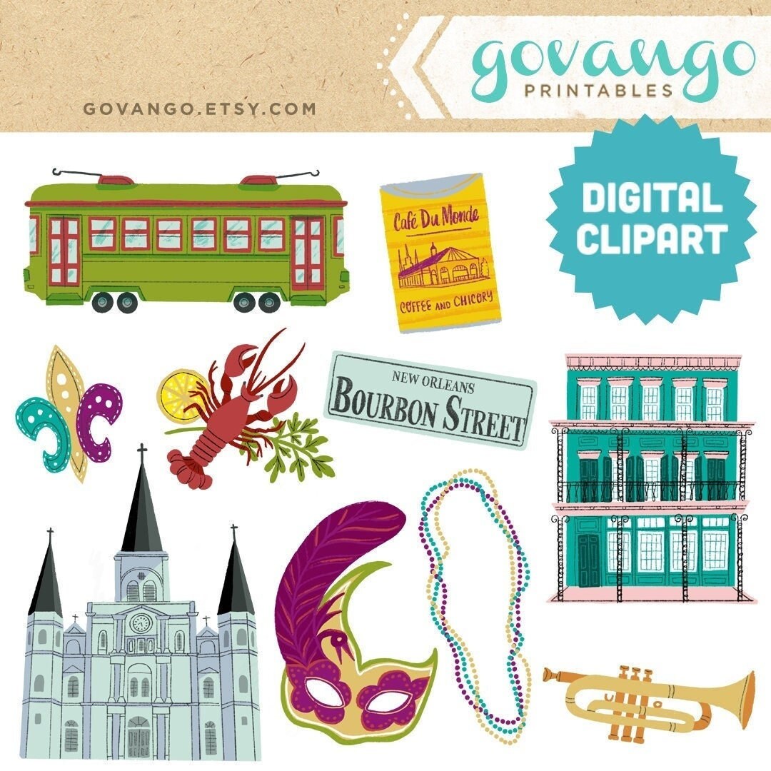 NEW ORLEANS Digital Clipart Instant Download Illustration Clip Art City