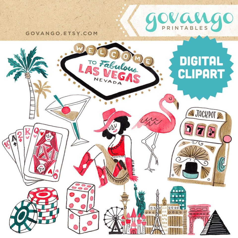 LAS VEGAS Digital Clipart Instant Download Illustration Watercolor ...