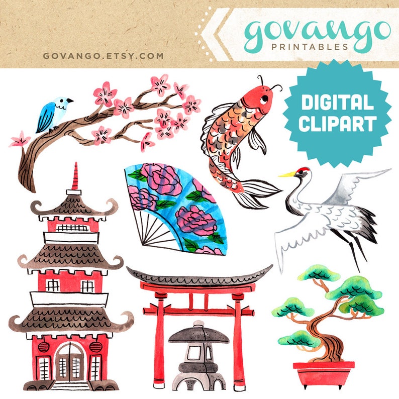 ZEN GARDEN Digital Clipart Instant Download Illustration Watercolor