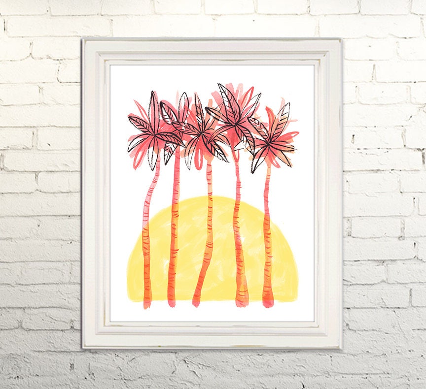 PALM TREES Digital Art Print Watercolor Illustration Beach - Etsy