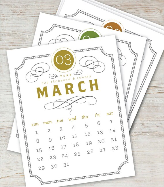 Vintage Printable Desk Calendar 2020 2021 Digital Instant Etsy calendario vintage 2021