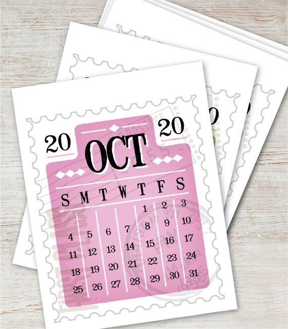 Stamp Printable Desk Calendar 2020 2021 Instant Download Etsy