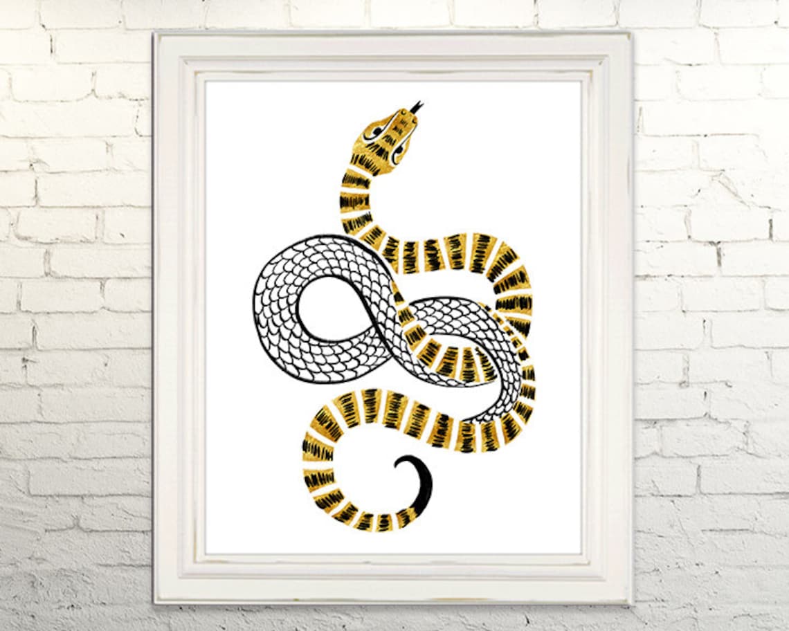 GOLD SNAKE Printable Art Print Poster Illustration Wall Art Decor