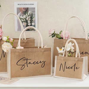 Personalisierte Sackleinen-Geschenktasche, personalisierte Brautjungfern-Geschenktasche, Strandtasche, Junggesellinnen-Partytasche, Brautjungfern-Antragsgeschenk, Brautjungfern-Strandtasche
