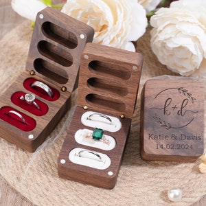 Triple Flip Wooden Ring Box, Engagement Ring Box,Custom Wedding Ring Box, Ring Bearer Ring Box, Heirloom Ring Box Holder, 3 slots Ring Box