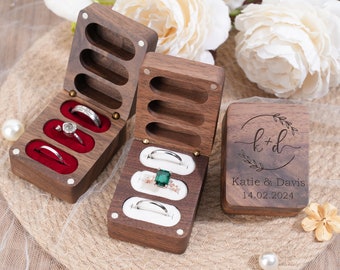 Triple Flip Wooden Ring Box, Engagement Ring Box,Custom Wedding Ring Box, Ring Bearer Ring Box, Heirloom Ring Box Holder, 3 slots Ring Box