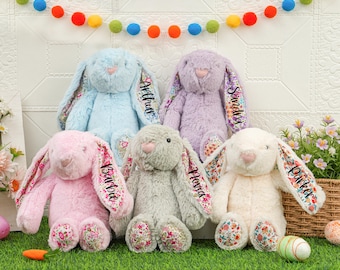 Personalized Easter Plush Bunny, Custom Easter Floral Bunny Toy,Newborn Baby Shower Gift,Easter Bunny Rabbit Gift For Kid,First Easter Gifts