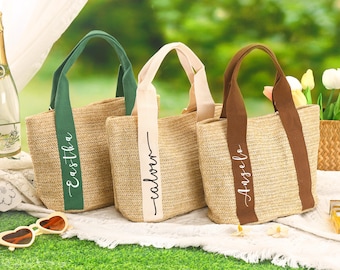 Personalized Straw Bag Small Beach Bag,Custom Name Tote Bag,Bridesmaid Gifts,Bridesmaid Bag,Bachelorette Gift,Girls Trip Bag,Beach Straw Bag