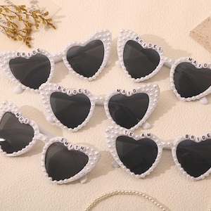 Bride To Be Sunglasses, Customized Bride Heart Rhinestone Sunglasses, Pearl Sunglasses Bride, Groom Bridal Sunglasses Bachelorette Wedding