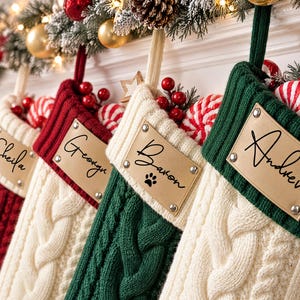 Custom Christmas Knitted Stockings, Personalized Stocking with Leather Patch, 2026 Christmas Stockings With Name, Family Christmas Stockings