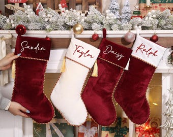 Personalized Velvet Christmas Stockings Custom Family Stockings with Name Monogrammed Stocking Holiday Decorations 2025 Christmas Gift